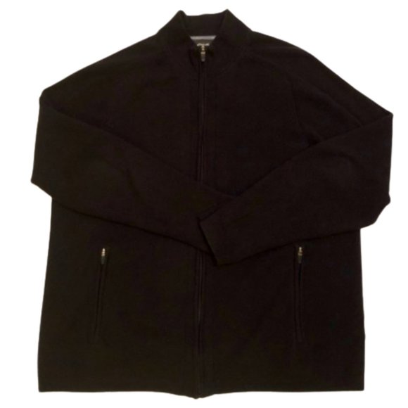 EDDIE BAUER Men's Full Zip Cotton Knit Sweater Cardigan Black Large - Picture 2 of 9